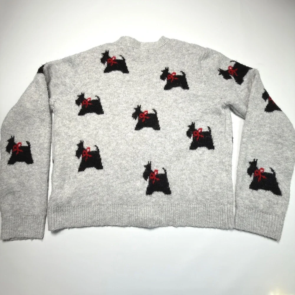 Cupcakes and Cashmere Scottie Dog Cardigan Sweater Women's Medium Gray Knit